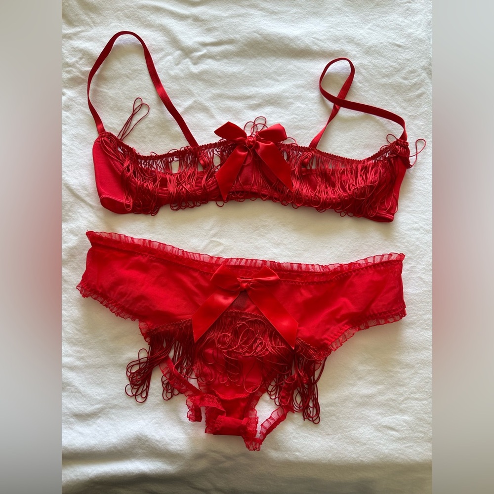 NWOT iCollection Plus Size Lingerie Fringe Red Lingerie Set Cowgirl Burlesque